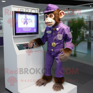 Purple Capuchin Monkey mascot costume character dressed with a Dress Shirt and Digital watches