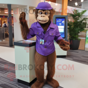 Purple Capuchin Monkey mascot costume character dressed with a Dress Shirt and Digital watches