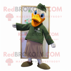 Olive Swan mascot costume character dressed with a Bootcut Jeans and Scarf clips