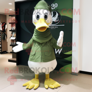 Olive Swan mascot costume character dressed with a Bootcut Jeans and Scarf clips