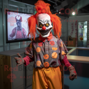 Rust Evil Clown mascot costume character dressed with a Button-Up Shirt and Headbands