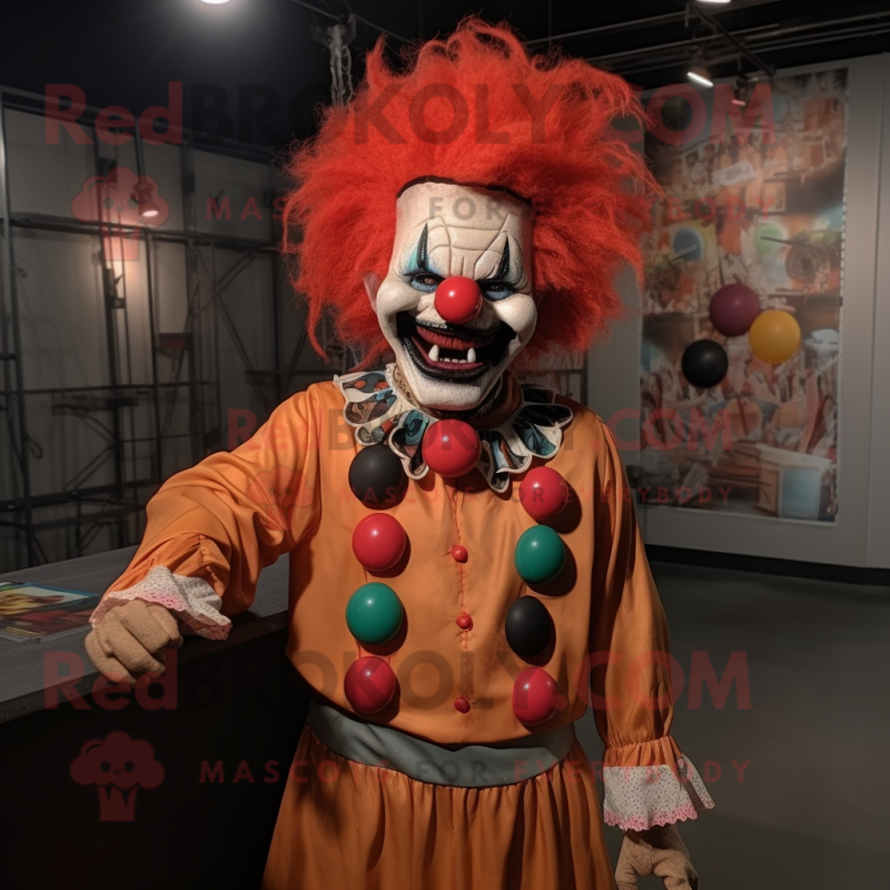 Rust Evil Clown mascot costume character dressed with a Button-Up Shirt and Headbands Rust Evil Clown mascot costume character dressed with a Button-Up Shirt and Headbands