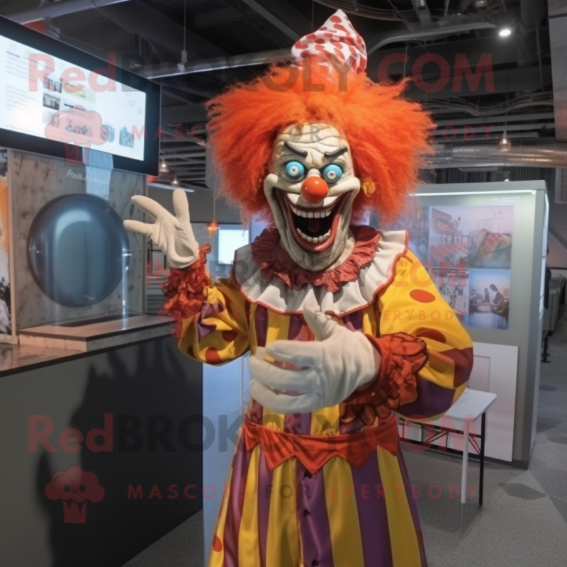 Rust Evil Clown mascot costume character dressed with a Button-Up Shirt and Headbands