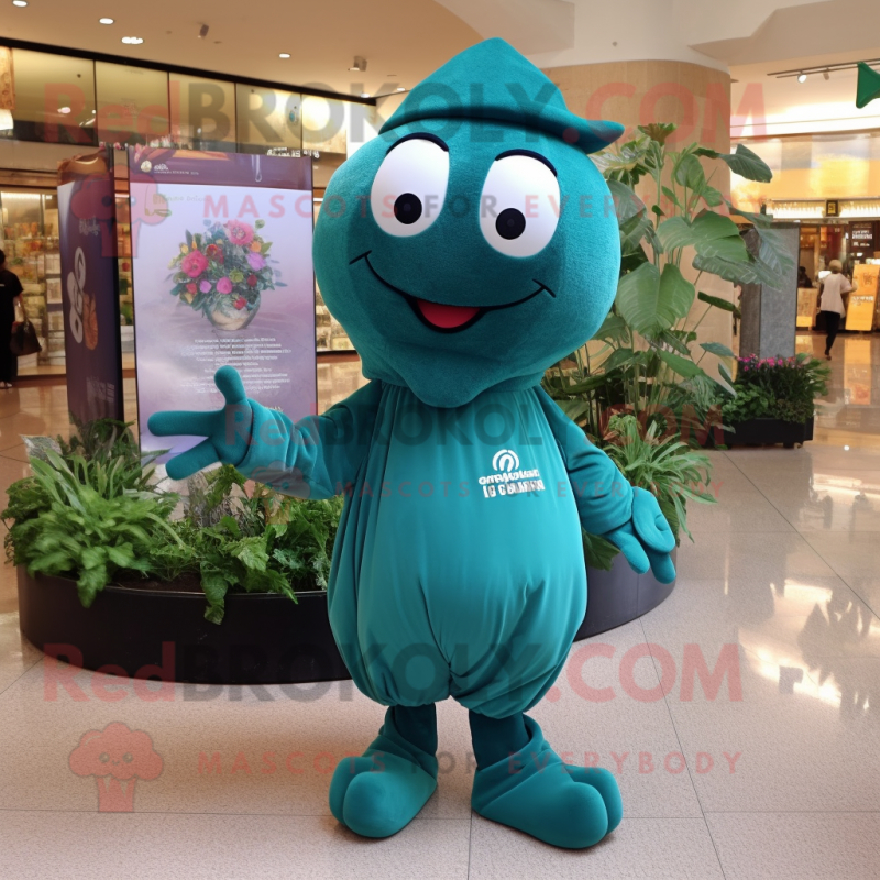 Teal Spinach mascot costume character dressed with a Culottes and Anklets