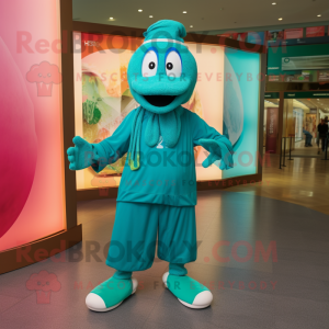 Teal Spinach mascot costume character dressed with a Culottes and Anklets