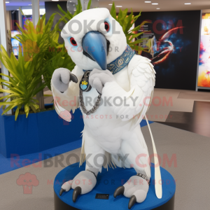 White Macaw mascot costume character dressed with a Skinny Jeans and Rings