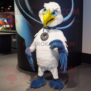 White Macaw mascot costume character dressed with a Skinny Jeans and Rings