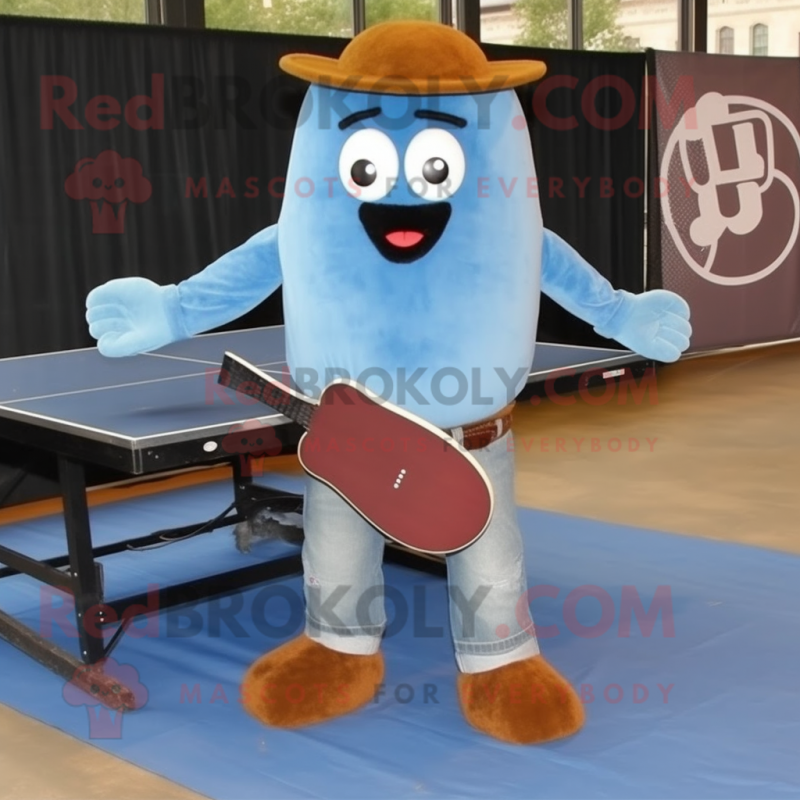 Rust Ping Pong Table mascot costume character dressed with a Chambray Shirt and Belts Rust Ping Pong Table mascot costume character dressed with a Chambray Shirt and Belts