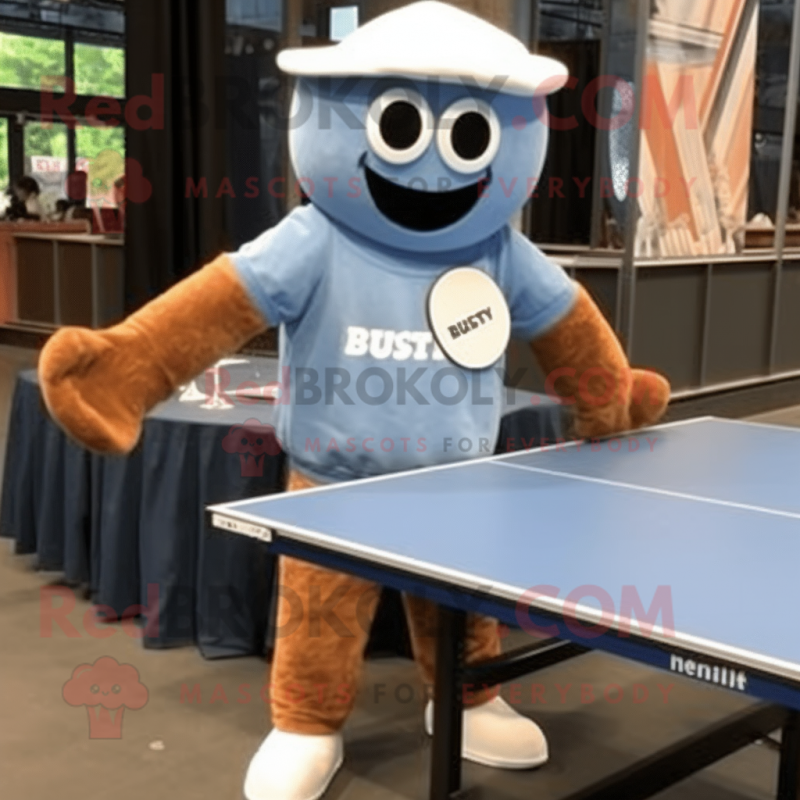 Rust Ping Pong Table mascot costume character dressed with a Chambray Shirt and Belts