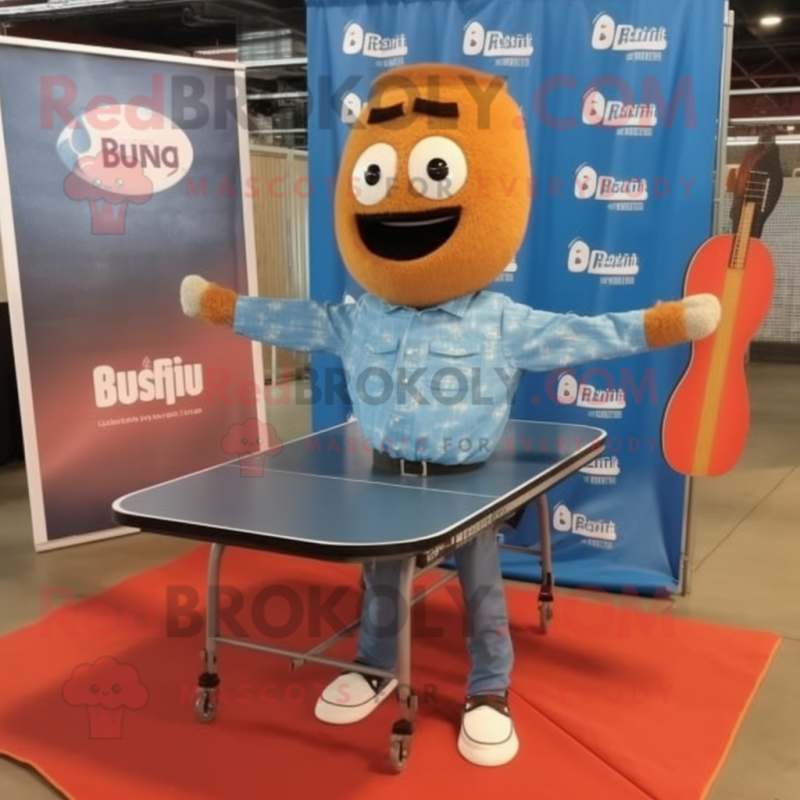 Rust Ping Pong Table mascot costume character dressed with a Chambray Shirt and Belts Rust Ping Pong Table mascot costume character dressed with a Chambray Shirt and Belts