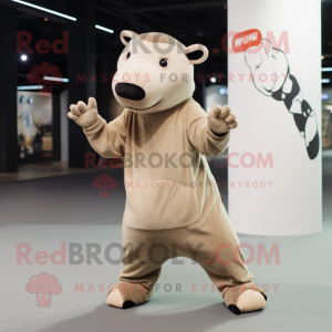 Beige Tapir mascot costume character dressed with a Sweatshirt and Gloves
