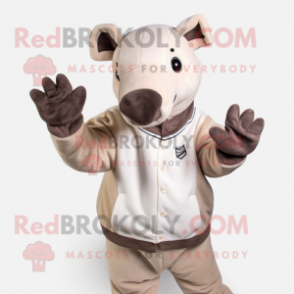 Beige Tapir mascot costume character dressed with a Sweatshirt and Gloves