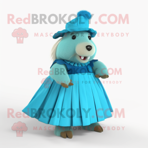 Cyan Capybara maskot drakt...