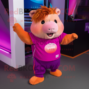 Magenta Guinea Pig mascot costume character dressed with a Jeggings and Bracelets