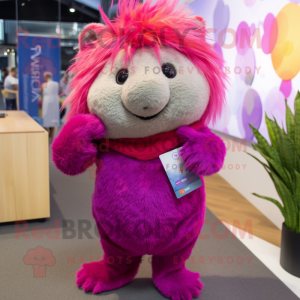 Magenta Guinea Pig mascot costume character dressed with a Jeggings and Bracelets