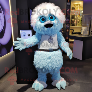 Sky Blue Yeti mascot costume character dressed with a Mini Dress and Anklets