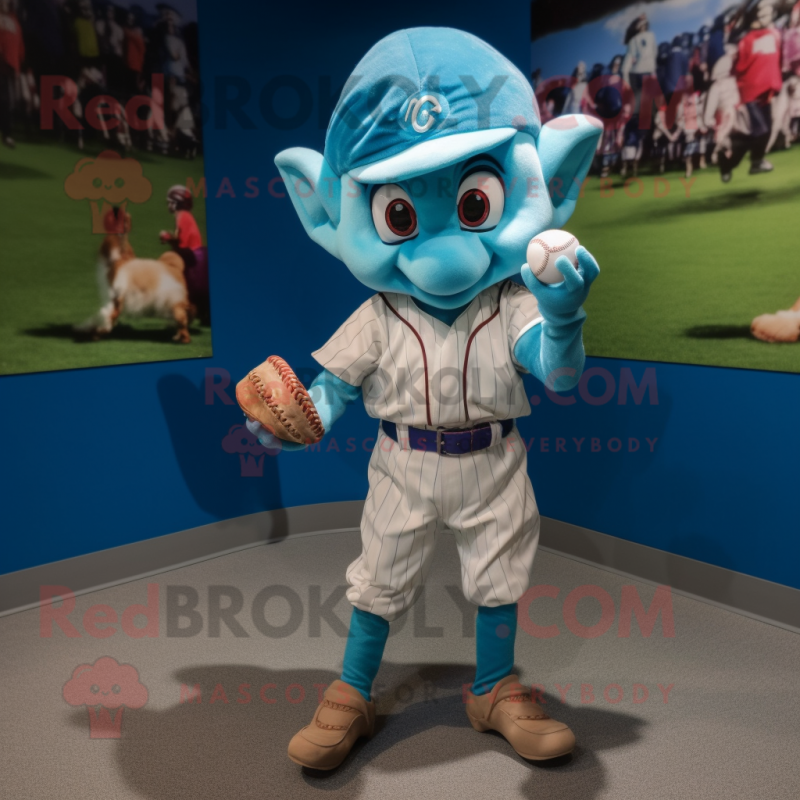 Turquoise Elf mascot costume character dressed with a Baseball Tee and Bow ties