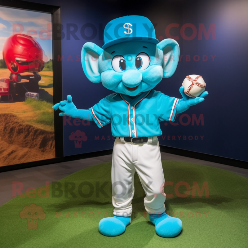 Turquoise Elf mascot costume character dressed with a Baseball Tee and Bow ties Turquoise Elf mascot costume character dressed with a Baseball Tee and Bow ties