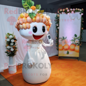 Peach Phone mascot costume character dressed with a Wedding Dress and Headbands