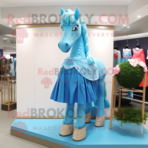 Sky Blue Horse mascot costume character dressed with a Pleated Skirt and Bracelets