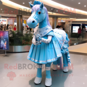 Sky Blue Horse mascot costume character dressed with a Pleated Skirt and Bracelets