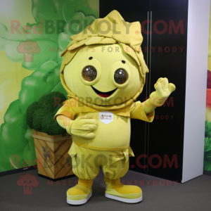 Gold Cabbage mascot costume character dressed with a Playsuit and Mittens