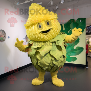 Gold Cabbage mascot costume character dressed with a Playsuit and Mittens