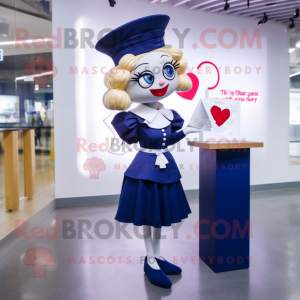 Navy Love Letter mascot costume character dressed with a Pencil Skirt and Hairpins