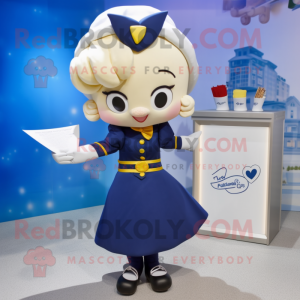 Navy Love Letter mascot costume character dressed with a Pencil Skirt and Hairpins