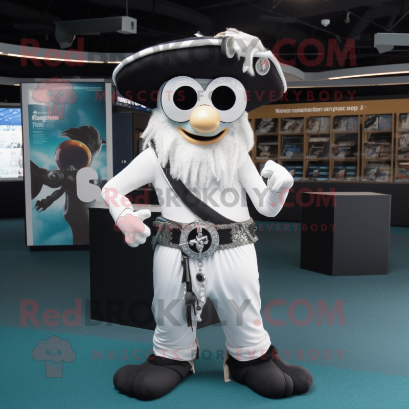 White Pirate mascot costume character dressed with a Yoga Pants and Necklaces White Pirate mascot costume character dressed with a Yoga Pants and Necklaces