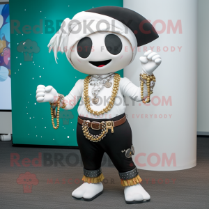 White Pirate mascot costume character dressed with a Yoga Pants and Necklaces