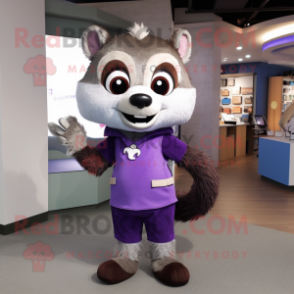 Lavender Raccoon mascot costume character dressed with a Capri Pants and Shoe clips