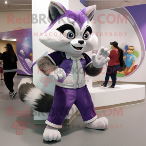 Lavender Raccoon mascot costume character dressed with a Capri Pants and Shoe clips