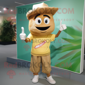 Tan Pad Thai mascot costume character dressed with a Joggers and Hats