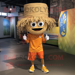 Tan Pad Thai mascot costume character dressed with a Joggers and Hats