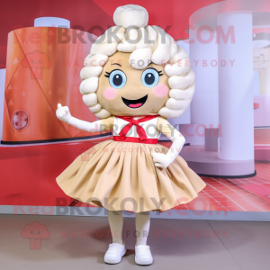 Beige Candy mascot costume character dressed with a A-Line Skirt and Anklets