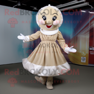 Beige Candy mascot costume character dressed with a A-Line Skirt and Anklets