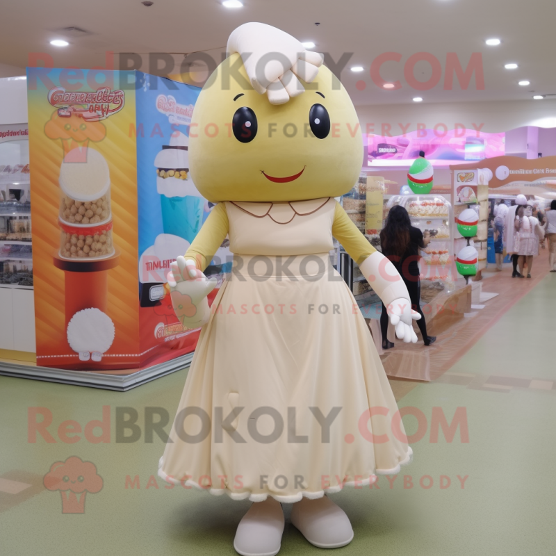 Beige Candy mascot costume character dressed with a A-Line Skirt and Anklets