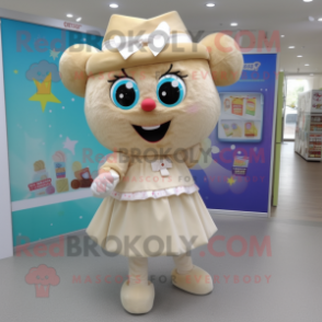 Beige Candy mascot costume character dressed with a A-Line Skirt and Anklets