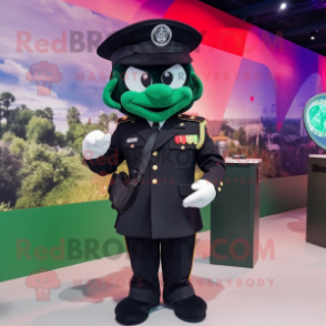 Black Green Beret mascot costume character dressed with a Tuxedo and Hairpins