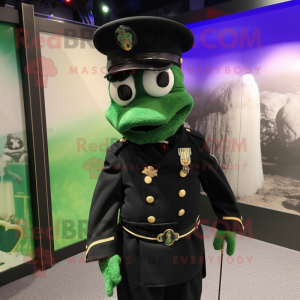 Black Green Beret mascot costume character dressed with a Tuxedo and Hairpins