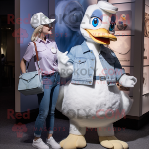 Silver Goose mascot costume character dressed with a Mom Jeans and Handbags