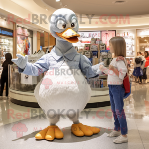 Silver Goose mascot costume character dressed with a Mom Jeans and Handbags