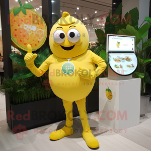 Lemon Yellow Tomato mascot costume character dressed with a Dress and Bracelet watches