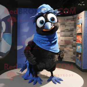 Black Blue Jay mascot costume character dressed with a Tank Top and Scarves