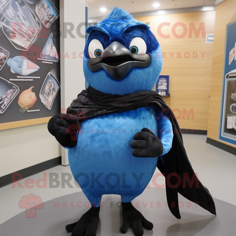 Black Blue Jay mascot costume character dressed with a Tank Top and Scarves Black Blue Jay mascot costume character dressed with a Tank Top and Scarves