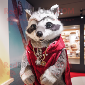 Silver Civet mascot costume character dressed with a Parka and Shawl pins