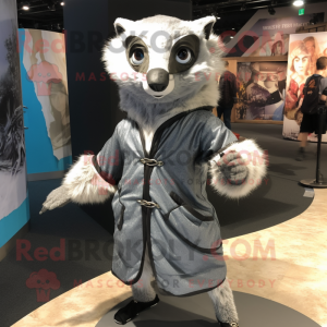 Silver Civet mascot costume character dressed with a Parka and Shawl pins
