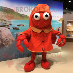 Red Hermit Crab mascot costume character dressed with a Coat and Foot pads
