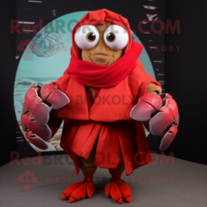 Red Hermit Crab mascot costume character dressed with a Coat and Foot pads